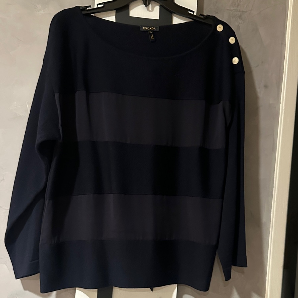 Escada Dark Blue Sweater with Shoulder Buttons